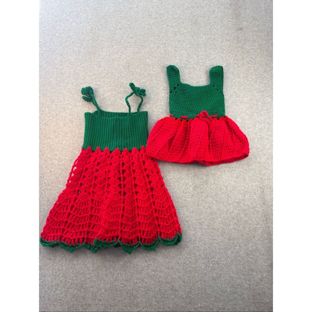Vintage crochet strawberry inspire dress set